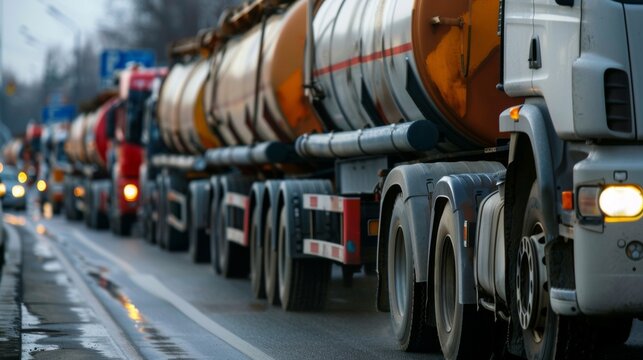 An image of a line of trucks filled with biofuel representing the increase in demand and transportation of the product as a result of government subsidies. .