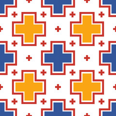 Fototapeta premium Geometric cross ethnic seamless pattern in tribal.colorful in native American,Mexican,African, Scandinavian style,Aztec geometric fabric folk art background.Colorful boho design for print decor.