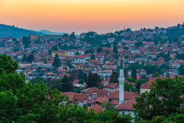 Sunset view of Sarajevo from the Yellow fortress, Bosnia and Herzegovina