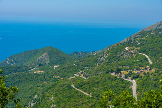 Panorama view of Adriatic coast and Buljarica beach in montenegro