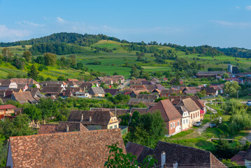 Aerial view of Romanian village Biertan
