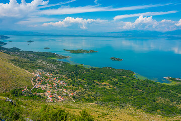 Panorama of islands on Skadar lake in Montenegro