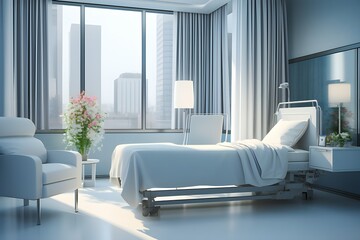 Recovery room with beds and convenient medical care. Interior of an empty hospital room. , generated by AI