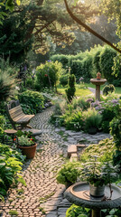Fototapeta na wymiar Serene Garden Landscape Embracing Nature and Modern Design