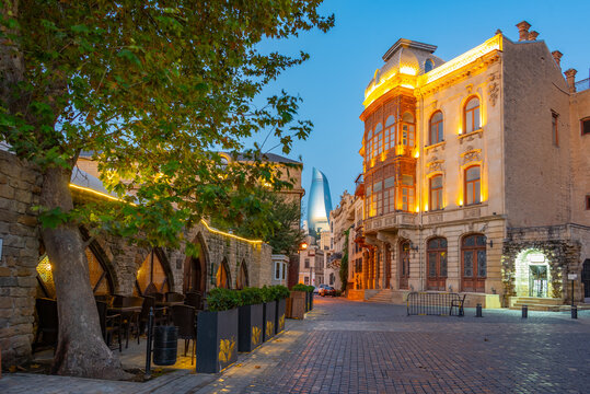 Mix of historical and contemporary architecture in the old town of Baku, Azerbaijan