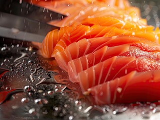 Detail of knife cuts on sashimi