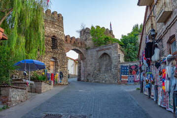 Sunset view of a street at Sighnaghi, georgia - obrazy, fototapety, plakaty