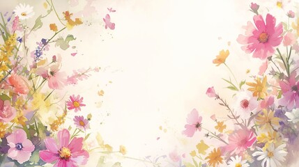 Obraz na płótnie Canvas 水彩の花の枠、テクスチャー14