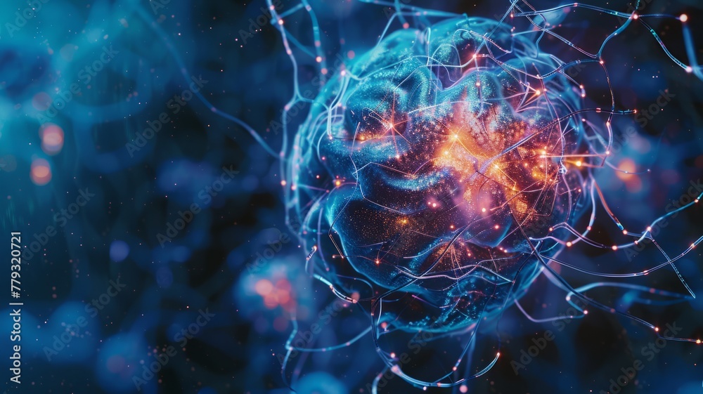 Poster digital rendering of a brain with neural connections - an intricate 3d digital rendering of a brain 