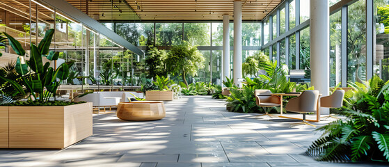Green Botanical Building, Modern Architecture with Indoor Gardening and Natural Light