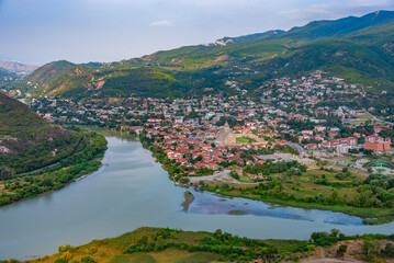 Panorama view of Mtskheta at confluence of Mtkvari and Kura rivers in Georgia © dudlajzov