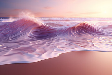 A Purple Ripple and Some Waves Splashing On The Sand Aerial View During Sunset