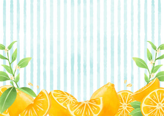 美しいレモンとストライプ柄の背景イラスト