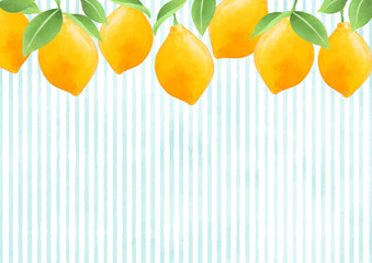 レモンの実とストライプ柄の背景