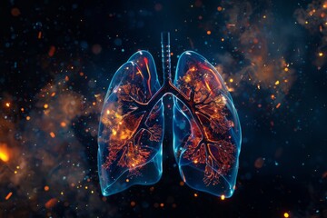 Human lungs with abstract cosmic background - This image shows detailed human lungs superimposed on a cosmic background, blending biology with a sense of the infinite and the unknown - obrazy, fototapety, plakaty