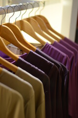 Muslimah dresses new collection of stylish clothes wear hanging on hangers clothing rack rails,...