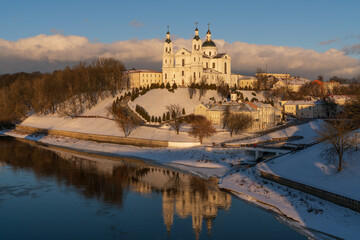 Assumption Mountain, the Holy Spirit Monastery and the Holy Assumption Cathedral on the banks of...