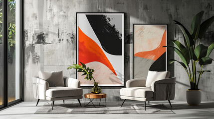 ISO A Paper Size Frame Mockup for a Living Room Wall Poster Display in a Modern Interior Design Setting, Rendered in 3D.