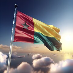 Proud Flutter of the Guinea Bissau Flag Against the Sky - obrazy, fototapety, plakaty