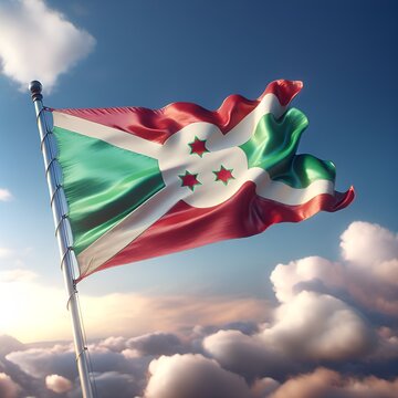 Proud Flutter of the Burundi Flag Against the Sky