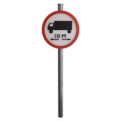 Length limit 10 meters sign on the road clipart flat design icon isolated on transparent background, 3D render road sign and traffic sign concept