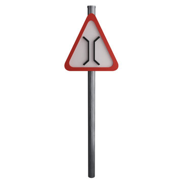 Narrow bridge sign on the road clipart flat design icon isolated on transparent background, 3D render road sign and traffic sign concept