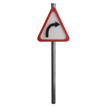 Right curve sign on the road clipart flat design icon isolated on transparent background, 3D render road sign and traffic sign concept