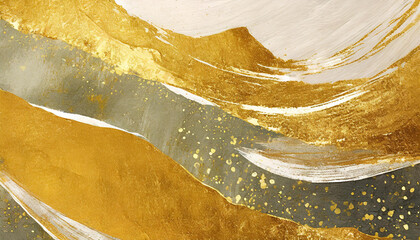 Hand drawn modern illustration of abstract art with golden texture. Oil on canvas.