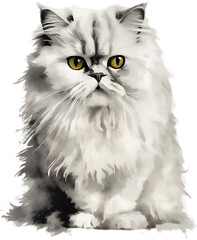 Watercolor painting of a Persian cat in an impressionist style.