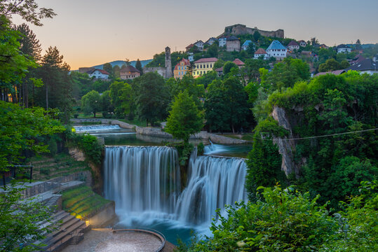 Sunset panorama of Bosnian town Jajce