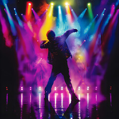 Enthralling Stage Luminosity: Silhouette of a Legend's Iconic Performance