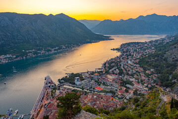 Sunset view of Kotor in Montenegro