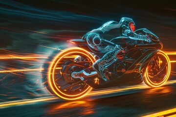 A neon circuit-infused motorcycle - obrazy, fototapety, plakaty