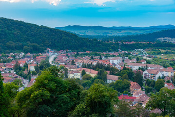 Obraz premium Sunset aerial view of Romanian town Sighisoara