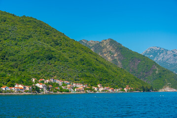Fototapeta premium Kostanjica town at Boka Kotorska bay in Montenegro