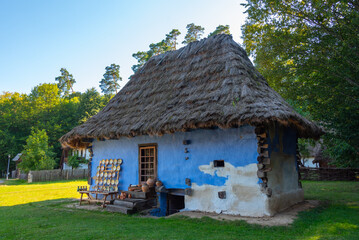 Historical houses at Astra ethnography museum in Sibiu, Romania