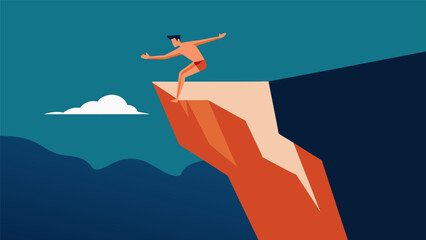 A cliff diver gracefully plunging into the unknown depths representing the courage and emotional stability required to take risks and face