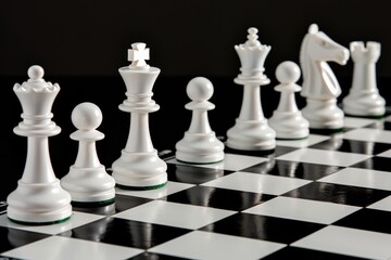 Fototapeta premium White Chess Pieces on Black and White Checkered Board