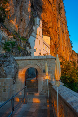 Sunset view of the Ostrog monastery in Montenegro