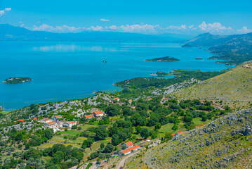 Fototapeta na wymiar Panorama of islands on Skadar lake in Montenegro
