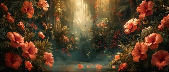 Obraz na płótnie Canvas Jungle serenade, fantasy flowers, surreal calm