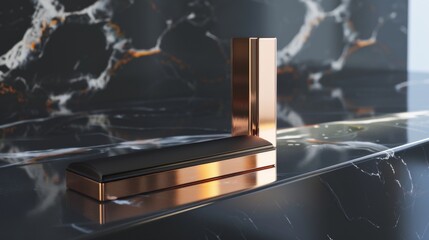 A sleek lipstick case opened elegantly on a reflective, luxurious marble counter low texture