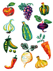 Oil pastel vegetables illustration
