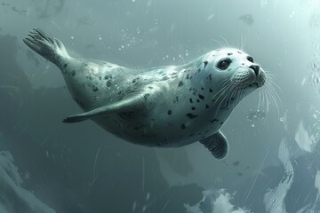 Fototapeta premium Arctic seal's dive, icy depths exploration