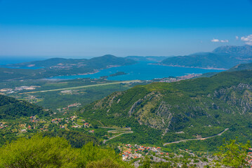 Obraz premium Aerial view of Boka Kotorska bay and Tivat in Montenegro