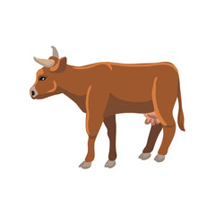 vector drawing brown cow, farm animal isolated at white background, hand drawn illustration - 779332130