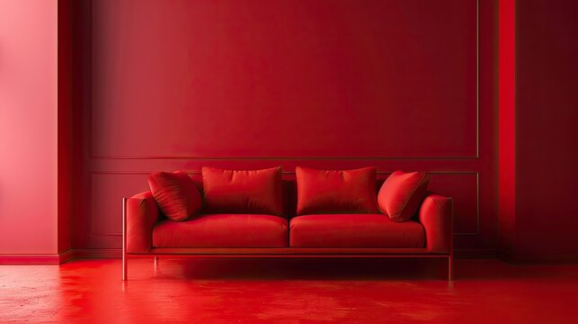 A minimalistic red sofa in a red room.
