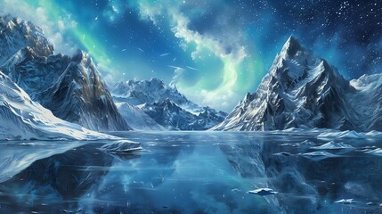 Silent Night in Glacial Serenity./n - obrazy, fototapety, plakaty