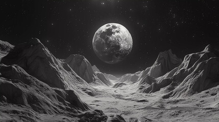 Moonlight Sonata Over Alien Mountain Range - obrazy, fototapety, plakaty