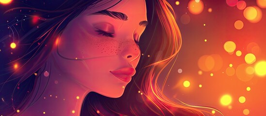 A mesmerizing CG artwork of a woman with closed eyes and flowing hair in electric blue. She stands in darkness, embodying a sense of calm and mystery